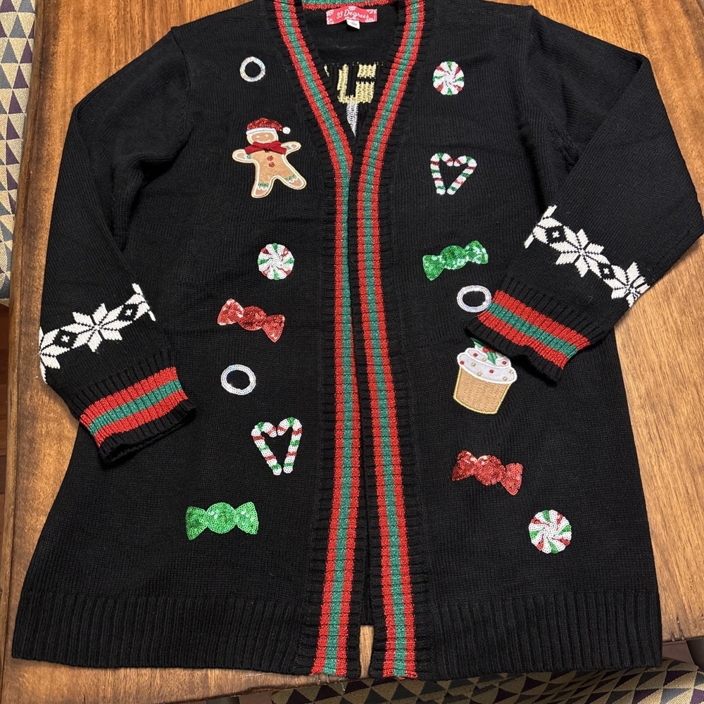 This Girl  Loves Xmas Christmas‎ Holiday Cardigan Women XL 33 Degrees Party Host